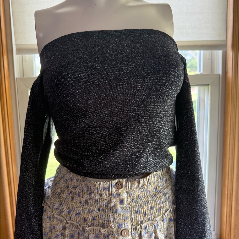 Aerie Black Off-Shoulder Crop Top